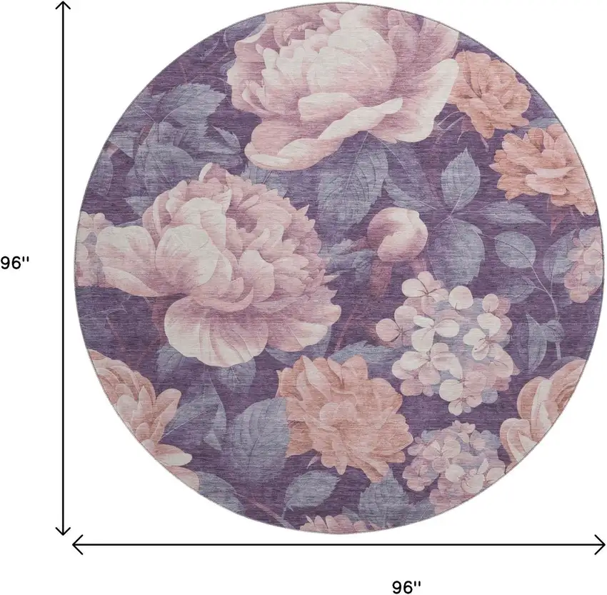 8' X 8' Salmon Gray And Ivory Floral Washable Round Rug With UV Protection Photo 9