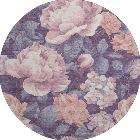 8' X 8' Salmon Gray And Ivory Floral Washable Round Rug With UV Protection Photo 3