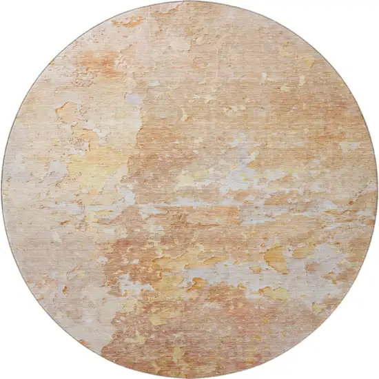 8' X 8' Salmon Ivory And Gold Abstract Washable Round Rug With UV Protection Photo 3