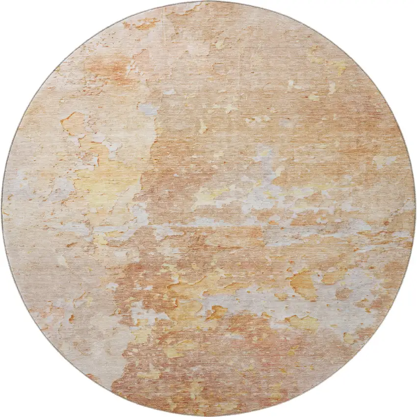 8' X 8' Salmon Ivory And Gold Abstract Washable Round Rug With UV Protection Photo 3