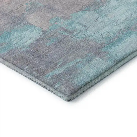 8' X 8' Salmon Silver And Teal Abstract Washable Round Rug With UV Protection Photo 6