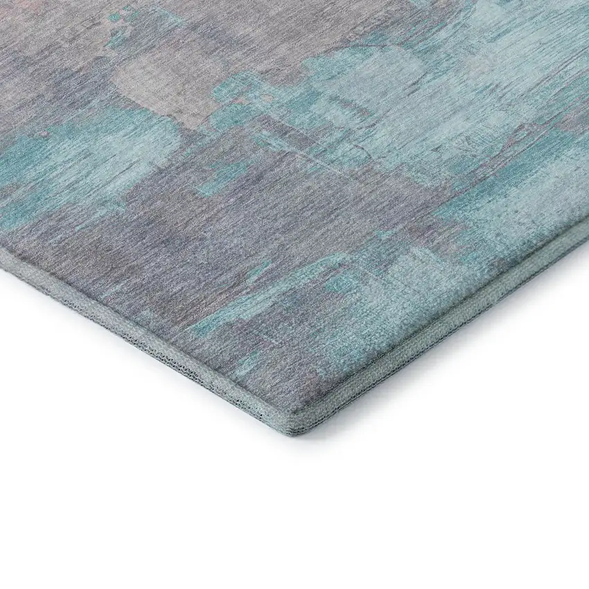 8' X 8' Salmon Silver And Teal Abstract Washable Round Rug With UV Protection Photo 6