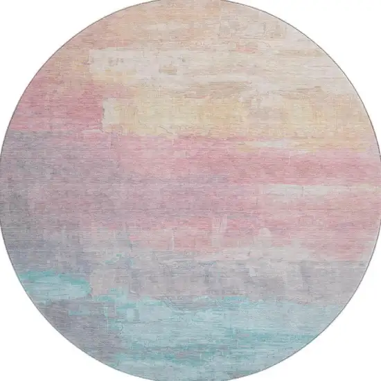 8' X 8' Salmon Silver And Teal Abstract Washable Round Rug With UV Protection Photo 3