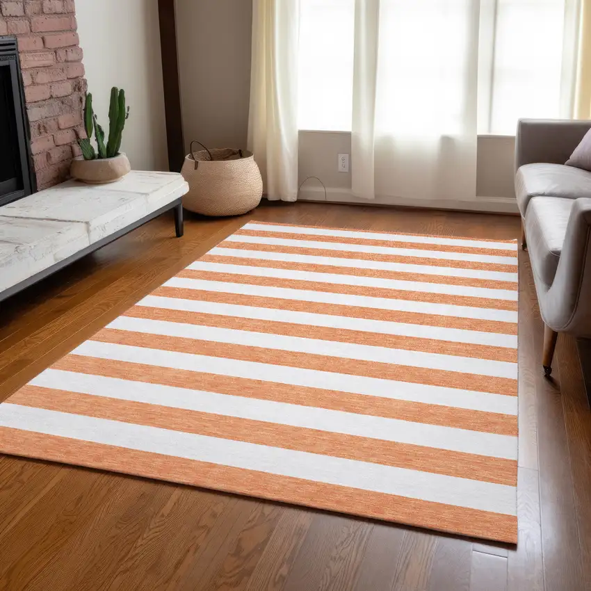 Salmon Striped Washable Non Skid Indoor Outdoor Area Rug Photo 9