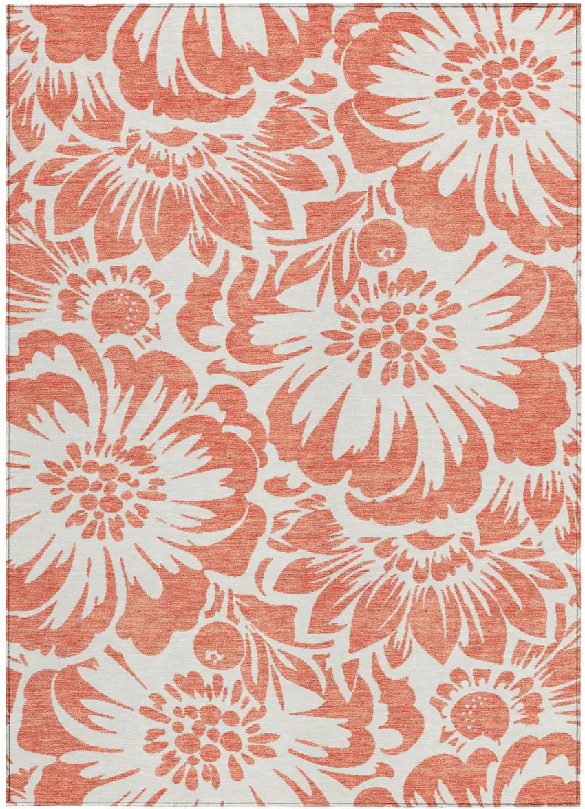 3' X 4' Salmon and Ivory Floral Washable Non Skid Indoor Outdoor Area Rug Photo 4