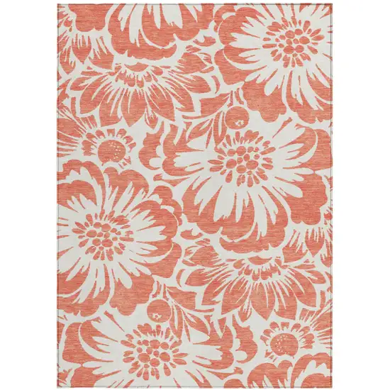 Salmon and Ivory Floral Washable Non Skid Indoor Outdoor Area Rug Photo 5