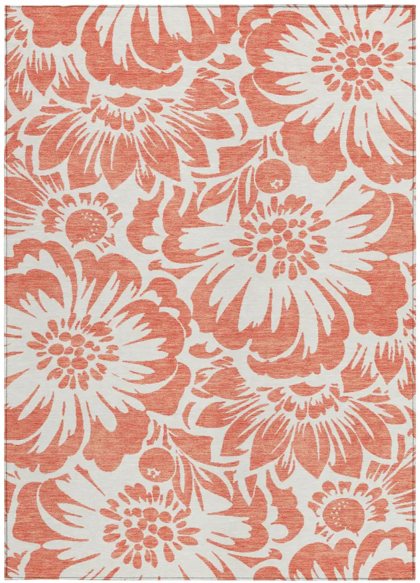 Salmon and Ivory Floral Washable Non Skid Indoor Outdoor Area Rug Photo 5