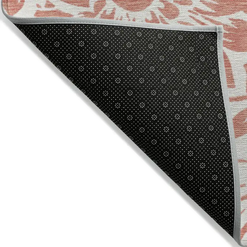 Salmon and Ivory Floral Washable Non Skid Indoor Outdoor Area Rug Photo 6