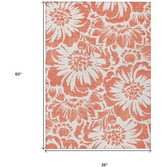 Salmon and Ivory Floral Washable Non Skid Indoor Outdoor Area Rug Photo 3