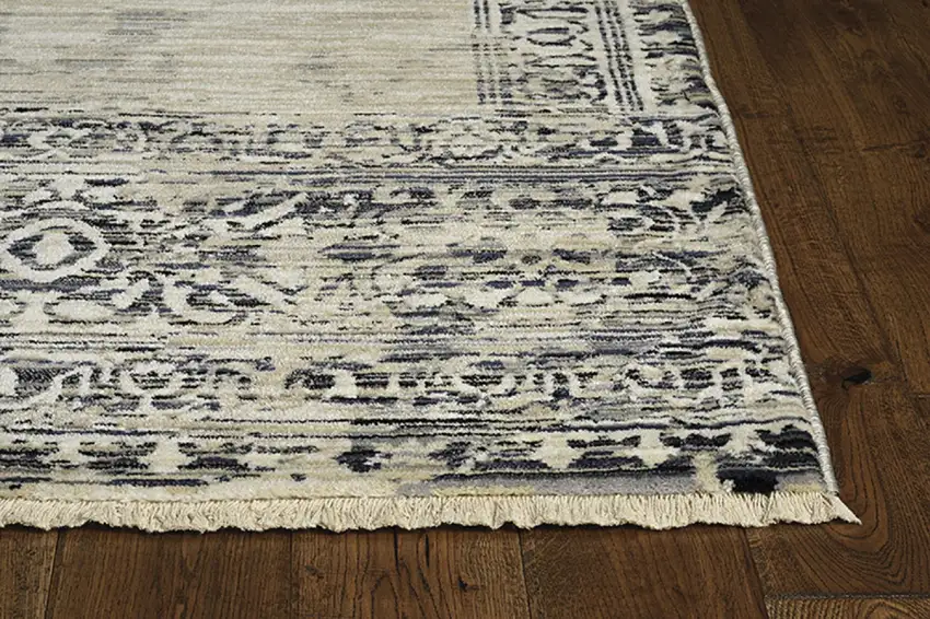 4'X6' Sand Charcoal Machine Woven Distressed Vintage Traditional Indoor Area Rug Photo 2