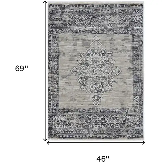 Sand Charcoal Machine Woven Distressed Vintage Traditional Indoor Area Rug Photo 3