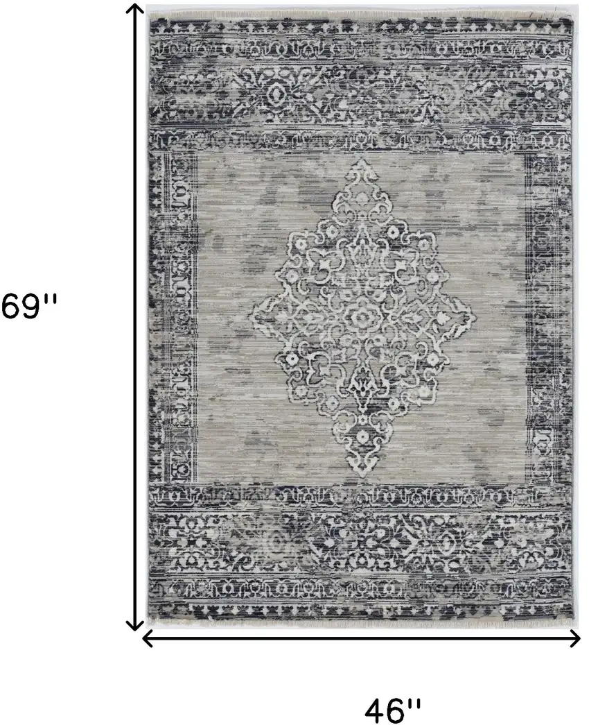 Sand Charcoal Machine Woven Distressed Vintage Traditional Indoor Area Rug Photo 3