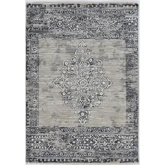 4'X6' Sand Charcoal Machine Woven Distressed Vintage Traditional Indoor Area Rug Photo 1