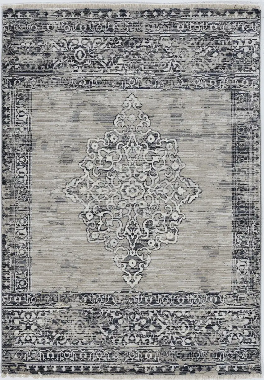 4'X6' Sand Charcoal Machine Woven Distressed Vintage Traditional Indoor Area Rug Photo 1
