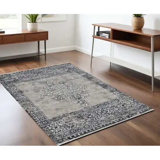 Sand Charcoal Machine Woven Distressed Vintage Traditional Indoor Area Rug Photo 1