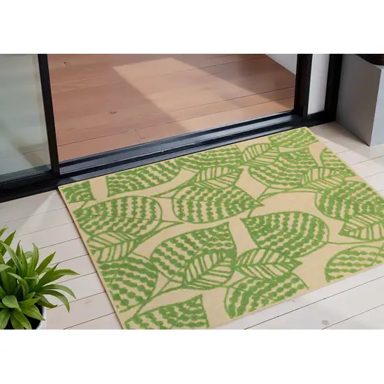 Beige and Black Floral Stain Resistant Indoor Outdoor Area Rug Photo 1