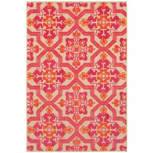 Photo of 2' X 4' Sand Geometric Stain Resistant Indoor Outdoor Area Rug
