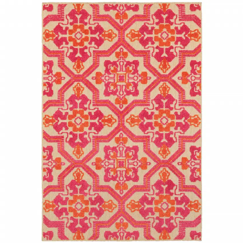 2' X 4' Sand Geometric Stain Resistant Indoor Outdoor Area Rug Photo 1