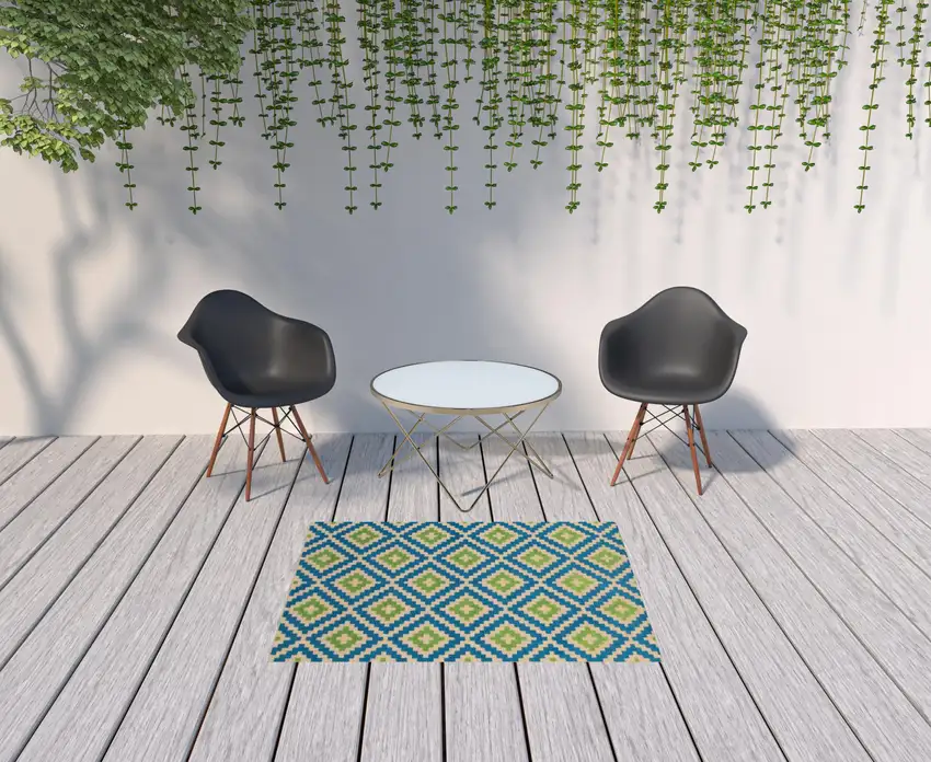 4' X 6' Sand Geometric Stain Resistant Indoor Outdoor Area Rug Photo 2