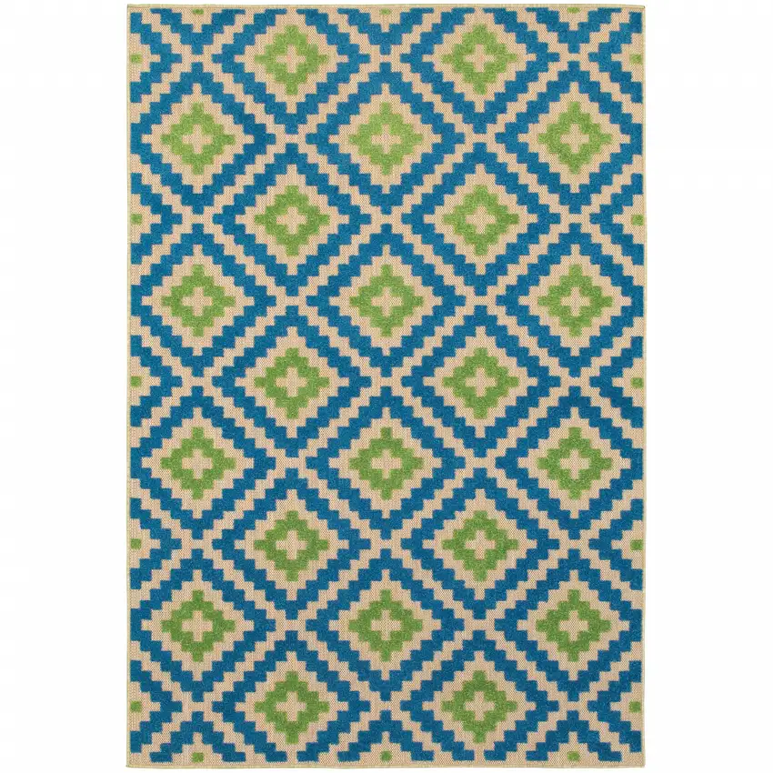 6' X 9' Sand Geometric Stain Resistant Indoor Outdoor Area Rug Photo 1