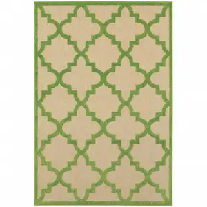 Photo of 6' X 9' Sand Geometric Stain Resistant Indoor Outdoor Area Rug