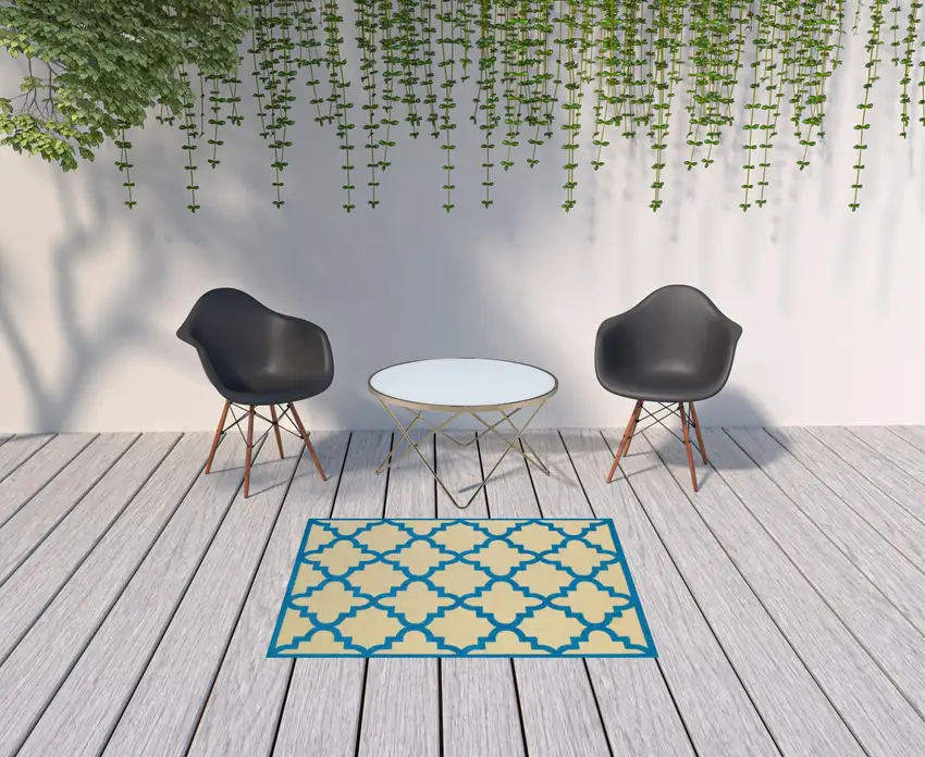 4' X 6' Sand Geometric Stain Resistant Indoor Outdoor Area Rug Photo 2