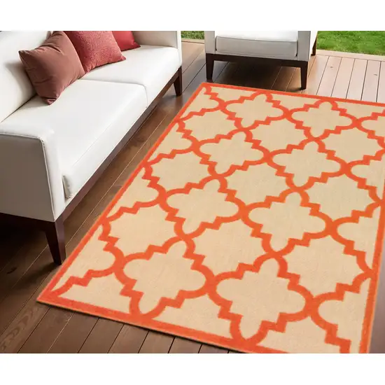 Orange Geometric Stain Resistant Indoor Outdoor Area Rug Photo 1