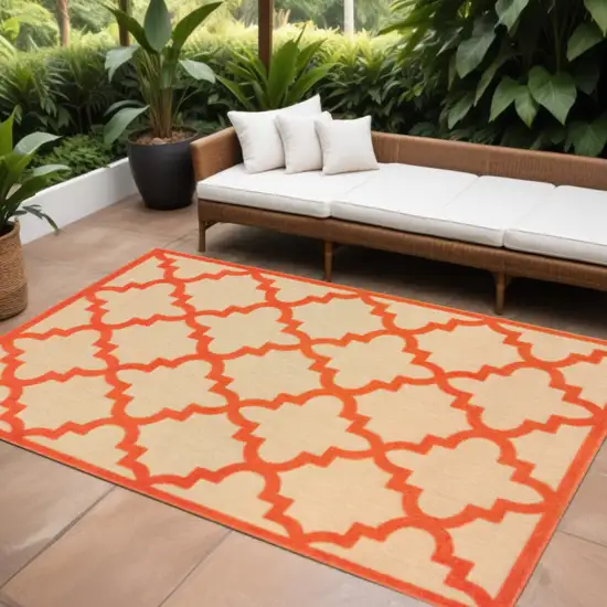 Orange Geometric Stain Resistant Indoor Outdoor Area Rug Photo 1