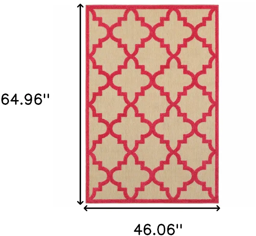 4' X 6' Sand Geometric Stain Resistant Indoor Outdoor Area Rug Photo 5