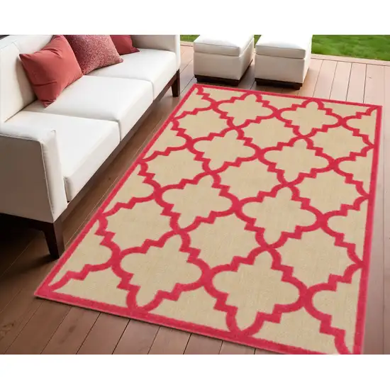 Red Geometric Stain Resistant Indoor Outdoor Area Rug Photo 1