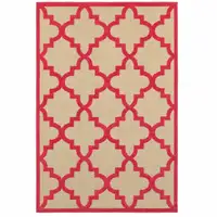 Photo of 4' X 6' Sand Geometric Stain Resistant Indoor Outdoor Area Rug