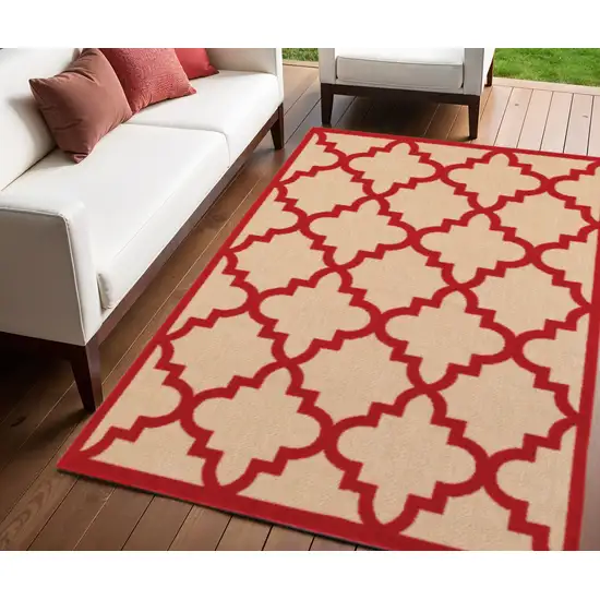 Red Geometric Stain Resistant Indoor Outdoor Area Rug Photo 1