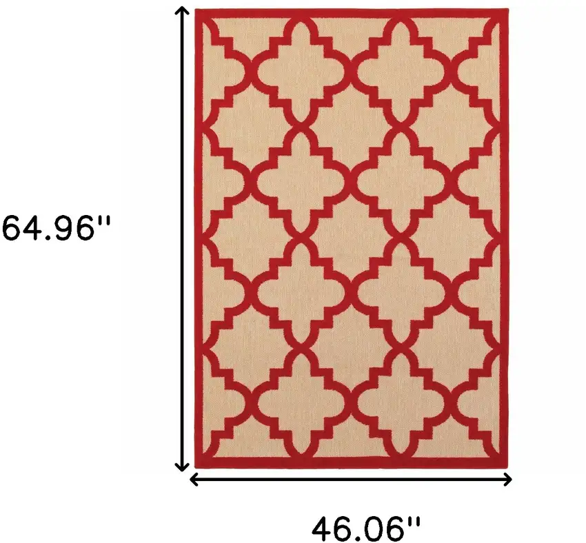 4' X 6' Sand Geometric Stain Resistant Indoor Outdoor Area Rug Photo 5