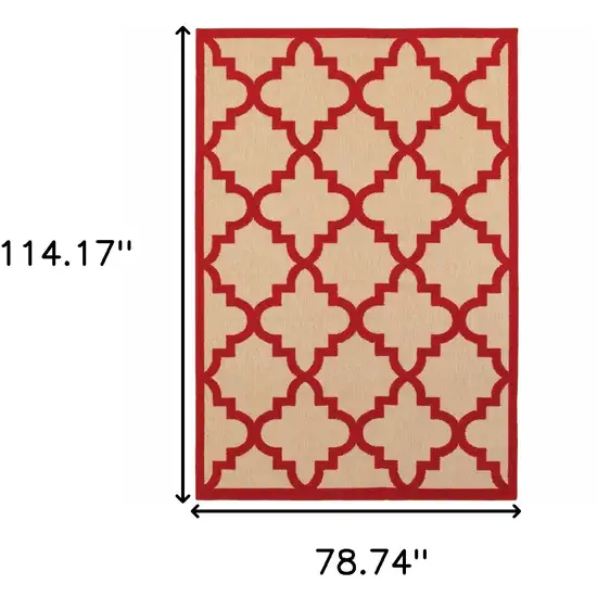 6' X 9' Sand Geometric Stain Resistant Indoor Outdoor Area Rug Photo 5