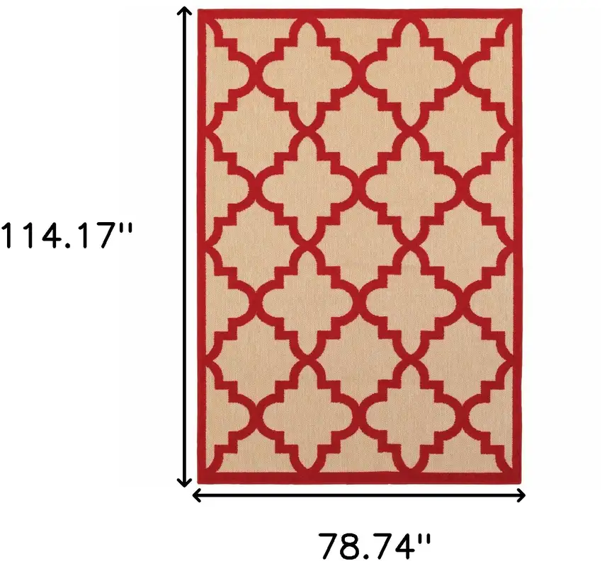 6' X 9' Sand Geometric Stain Resistant Indoor Outdoor Area Rug Photo 5