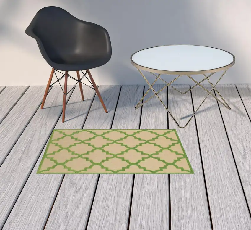 2' X 4' Sand Geometric Stain Resistant Indoor Outdoor Area Rug Photo 3