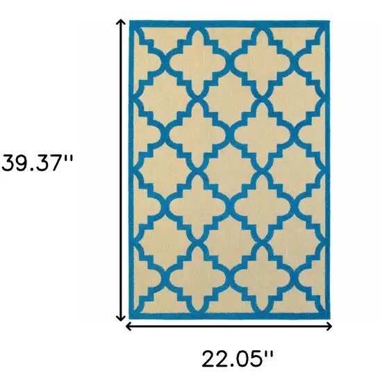 2' X 4' Sand Geometric Stain Resistant Indoor Outdoor Area Rug Photo 5