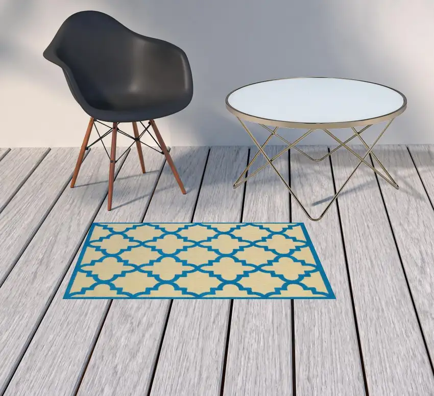 2' X 4' Sand Geometric Stain Resistant Indoor Outdoor Area Rug Photo 2