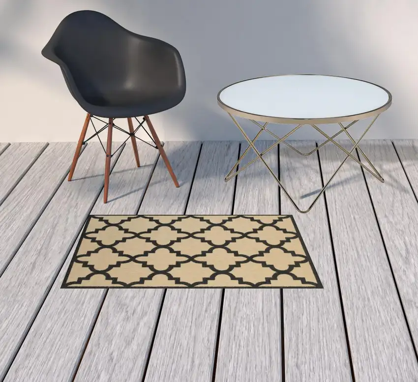 2' X 4' Sand Geometric Stain Resistant Indoor Outdoor Area Rug Photo 2