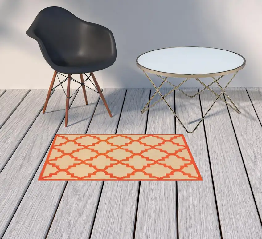 2' X 4' Sand Geometric Stain Resistant Indoor Outdoor Area Rug Photo 2
