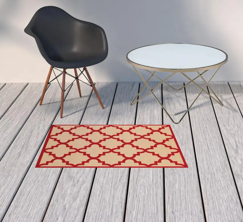 2' X 4' Sand Geometric Stain Resistant Indoor Outdoor Area Rug Photo 2
