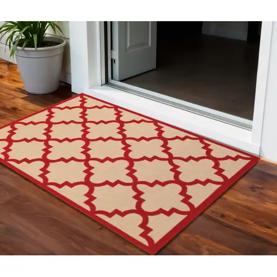 Red Geometric Stain Resistant Indoor Outdoor Area Rug Photo 1