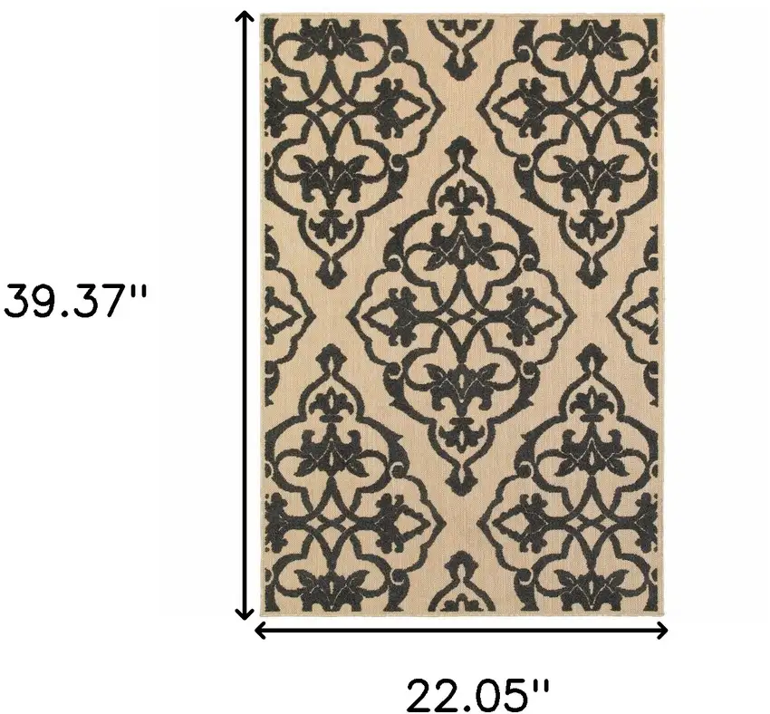 2' X 4' Sand Oriental Stain Resistant Indoor Outdoor Area Rug Photo 5