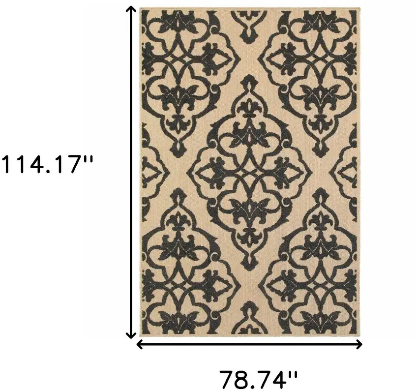 6' X 9' Sand Oriental Stain Resistant Indoor Outdoor Area Rug Photo 5