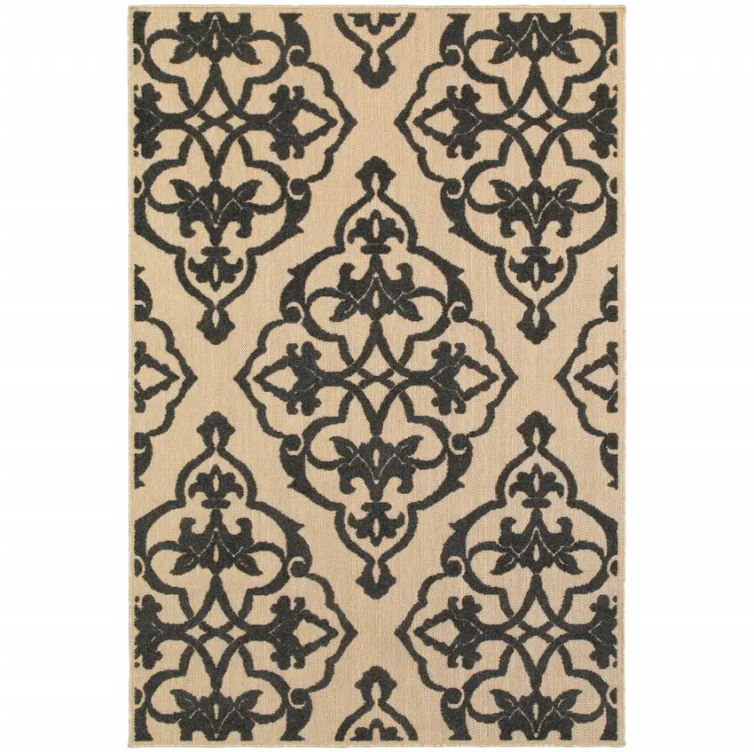 6' X 9' Sand Oriental Stain Resistant Indoor Outdoor Area Rug Photo 1
