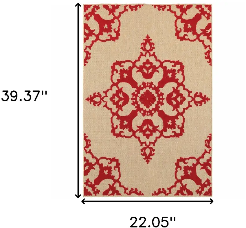 2' X 4' Sand Oriental Stain Resistant Indoor Outdoor Area Rug Photo 5