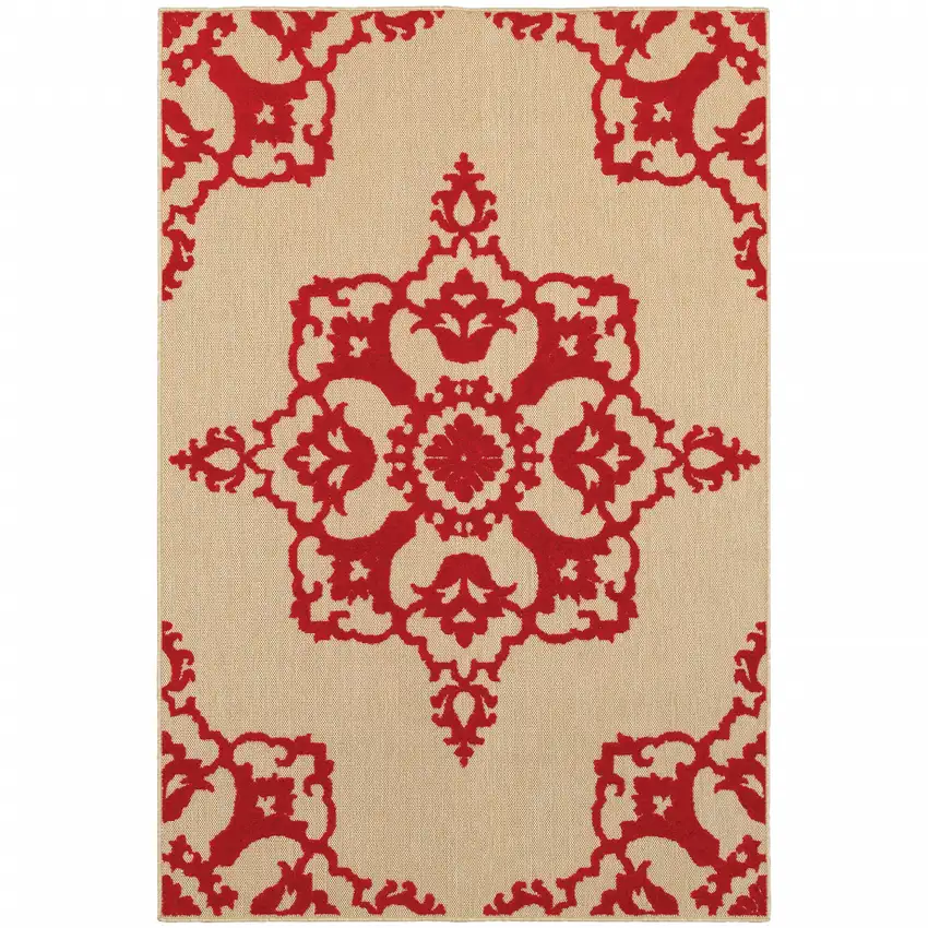 2' X 4' Sand Oriental Stain Resistant Indoor Outdoor Area Rug Photo 1