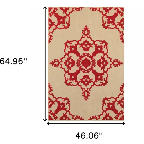 4' X 6' Sand Oriental Stain Resistant Indoor Outdoor Area Rug Photo 5