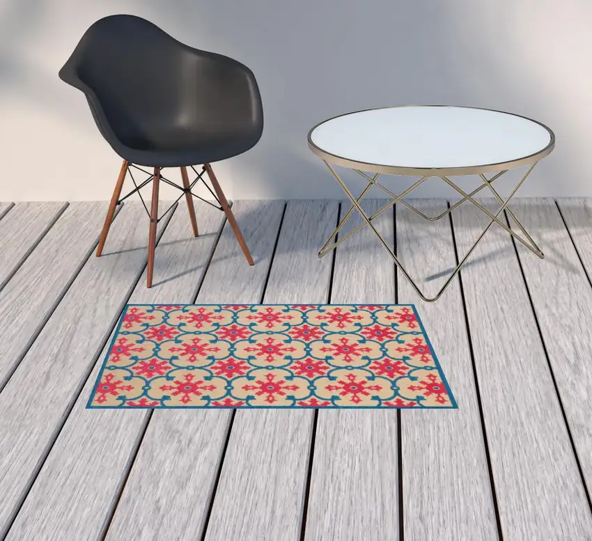 2' X 4' Sand Oriental Stain Resistant Indoor Outdoor Area Rug Photo 2