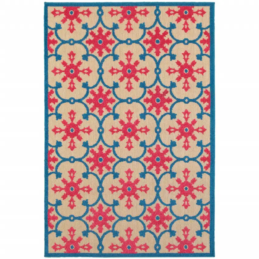 2' X 4' Sand Oriental Stain Resistant Indoor Outdoor Area Rug Photo 1